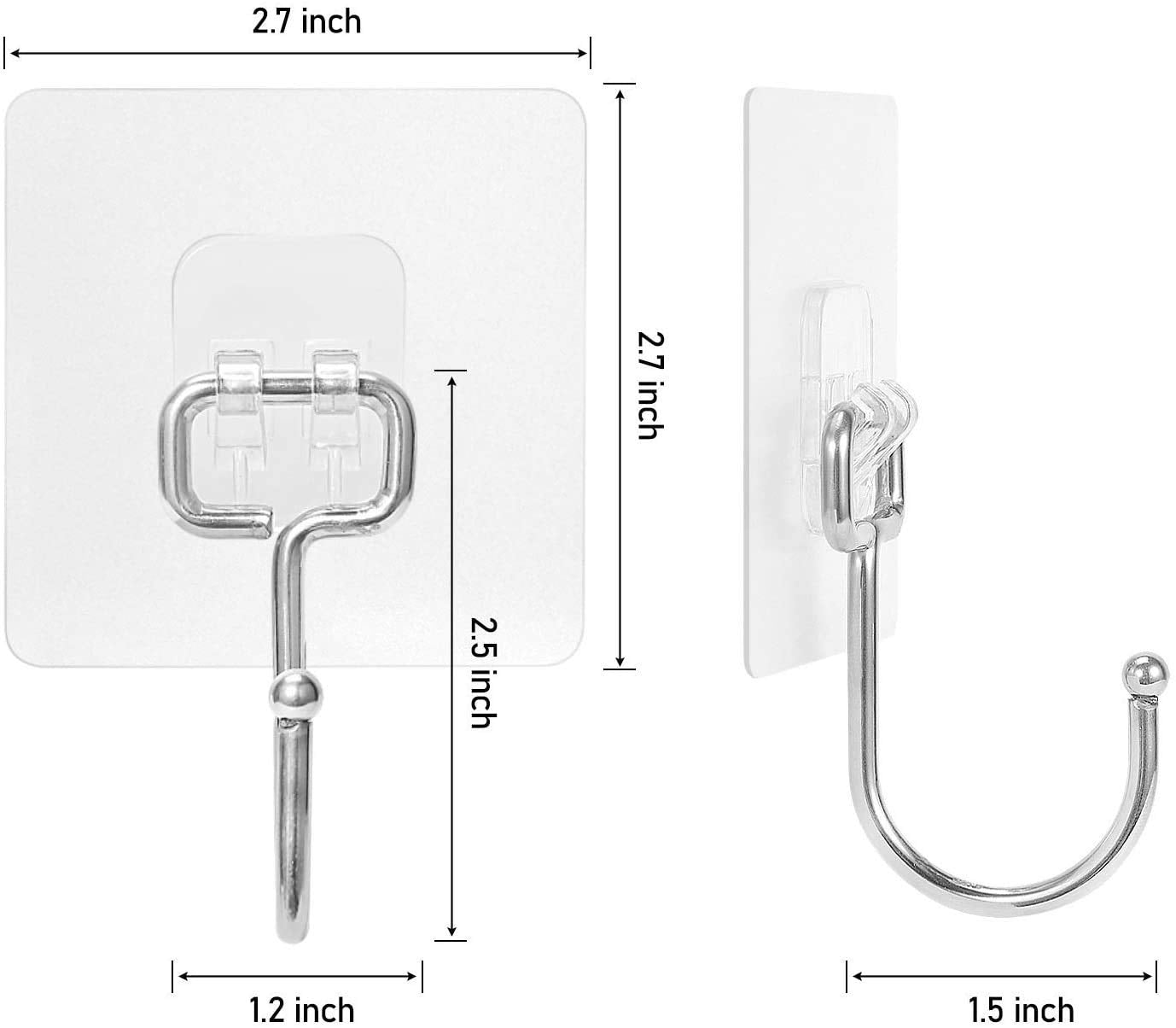 JIALTO Adhesive Hooks Kitchen Wall Hooks-Heavy Duty 13.2lb(Max) Nail Free Sticky Hangers with Stainless Hooks Reusable Utility Towel Bath Ceiling Hooks-10 pcs