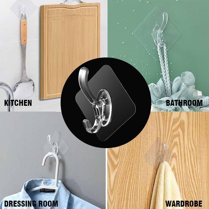 JIALTO Adhesive Hooks Kitchen Wall Hooks-Heavy Duty 13.2lb(Max) Nail Free Sticky Hangers with Stainless Hooks Reusable Utility Towel Bath Ceiling Hooks-10 pcs