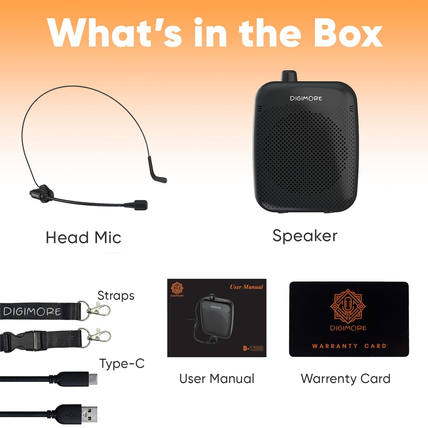 DIGIMORE Wireless Voice Amplifier for Teachers with Bluetooth | 10-Hr Battery | 10W Speaker | Wireless Headset Mic for Tour Guides, Teaching Mic, Factory Visits & PA System (D-1200 WL)