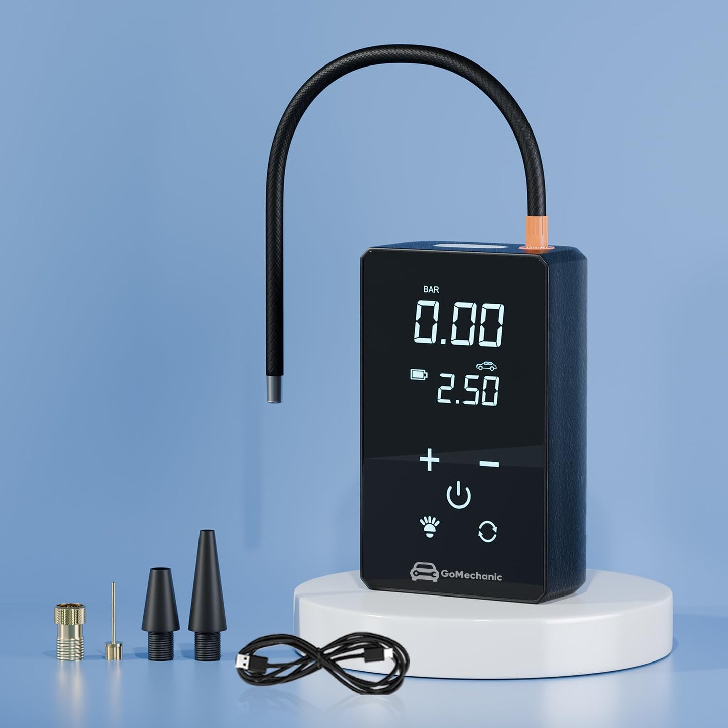 GoMechanic Digital Tyre Inflator for Car - 150 psi, 12V DC Portable Air Pump/Compressor with Digital Tyre Pressure Gauge, Suitable for Bikes, Bicycles or Any Inflatable with LED Light (Gusto T10)
