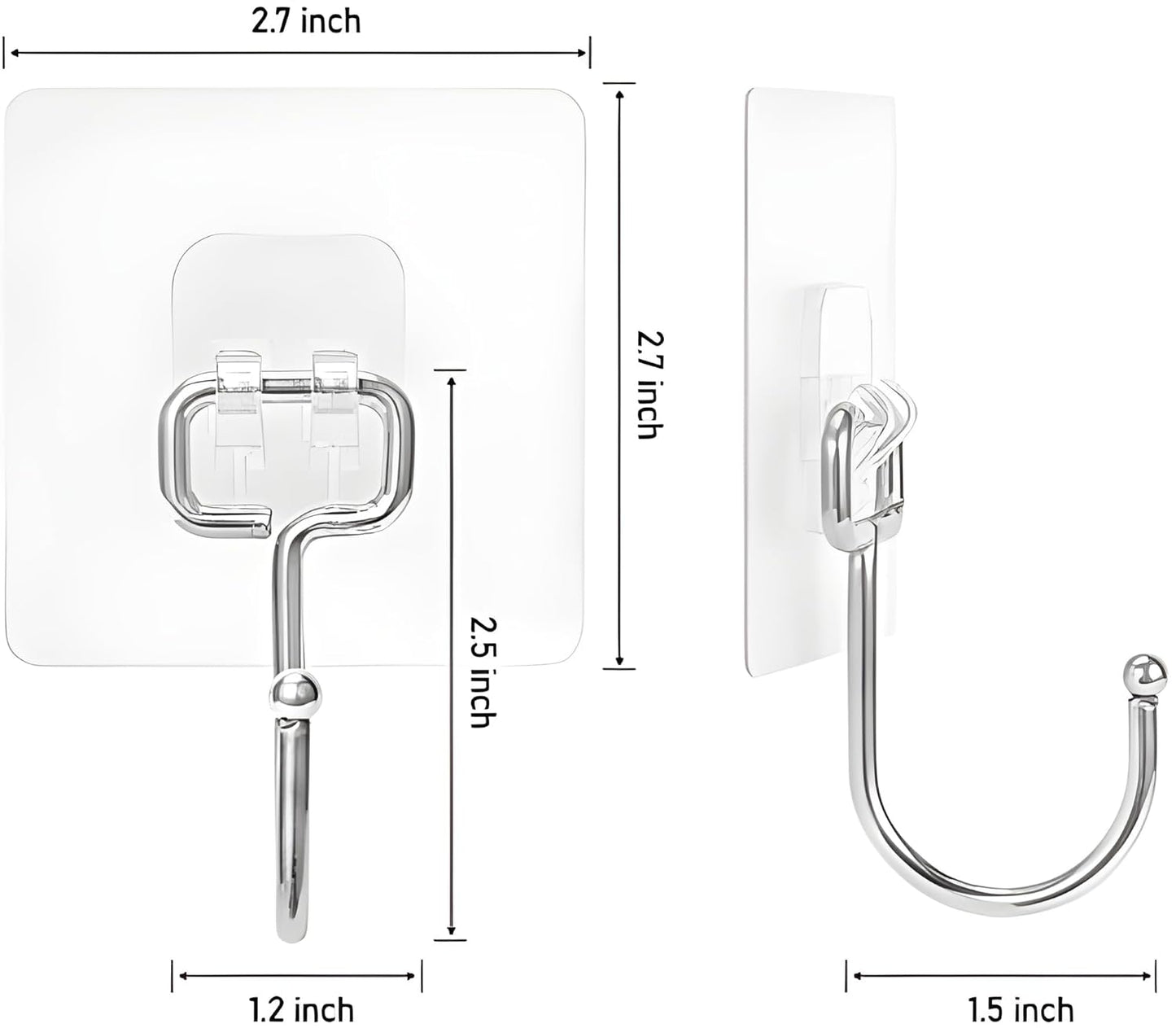 JIALTO Adhesive Hooks Kitchen Wall Hooks-Heavy Duty 13.2lb(Max) Nail Free Sticky Hangers with Stainless Hooks Reusable Utility Towel Bath Ceiling Hooks-10 pcs