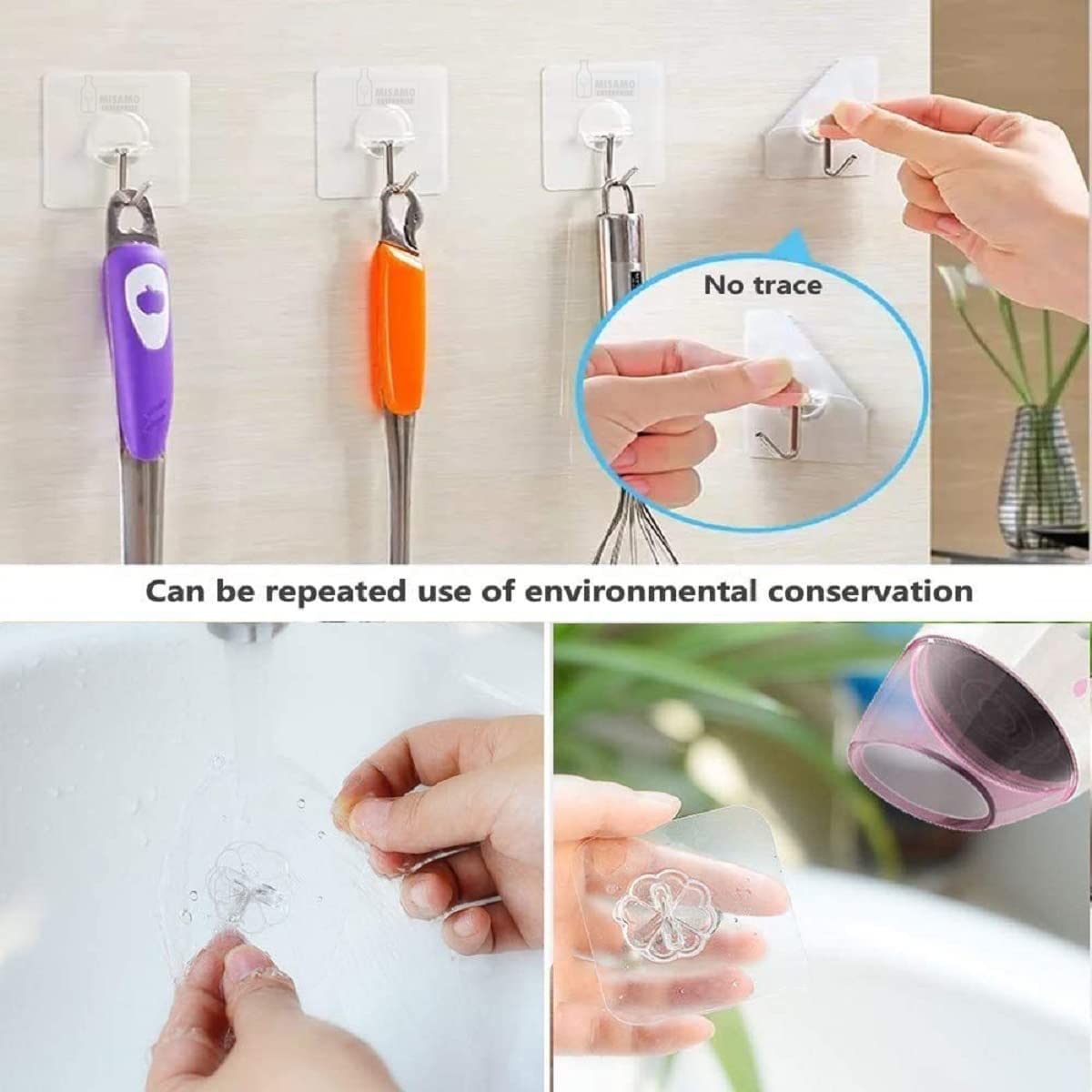 JIALTO Adhesive Hooks Kitchen Wall Hooks-Heavy Duty 13.2lb(Max) Nail Free Sticky Hangers with Stainless Hooks Reusable Utility Towel Bath Ceiling Hooks-10 pcs