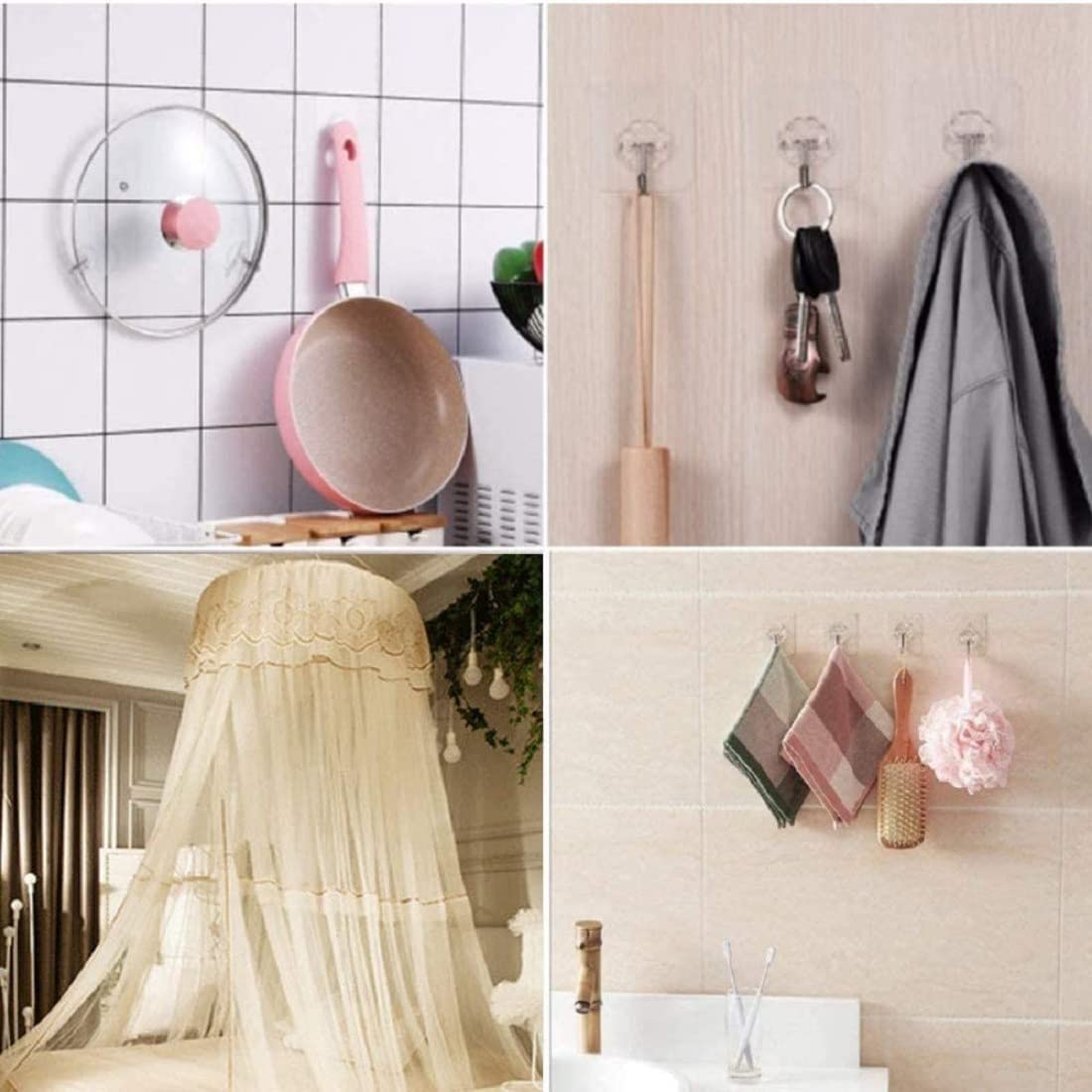 JIALTO Adhesive Hooks Kitchen Wall Hooks-Heavy Duty 13.2lb(Max) Nail Free Sticky Hangers with Stainless Hooks Reusable Utility Towel Bath Ceiling Hooks-10 pcs