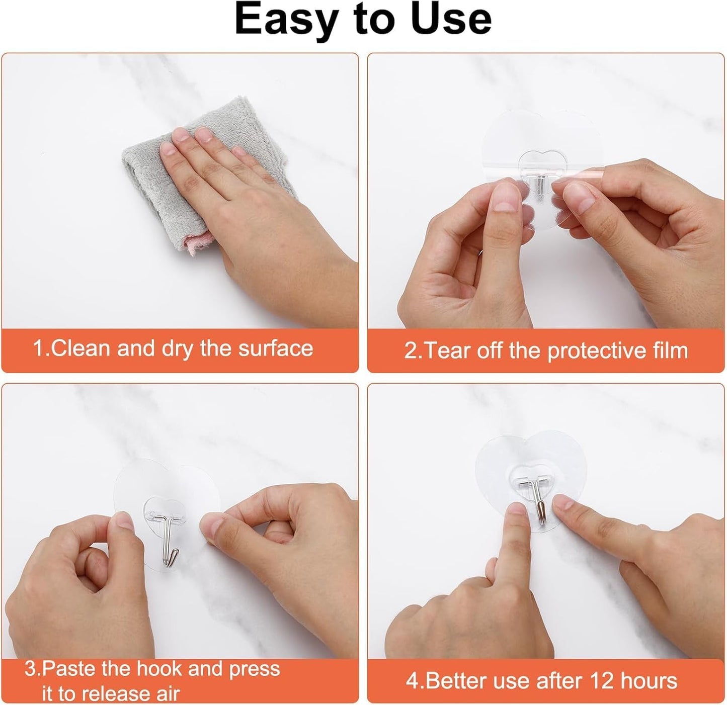 JIALTO Adhesive Hooks Kitchen Wall Hooks-Heavy Duty 13.2lb(Max) Nail Free Sticky Hangers with Stainless Hooks Reusable Utility Towel Bath Ceiling Hooks-10 pcs