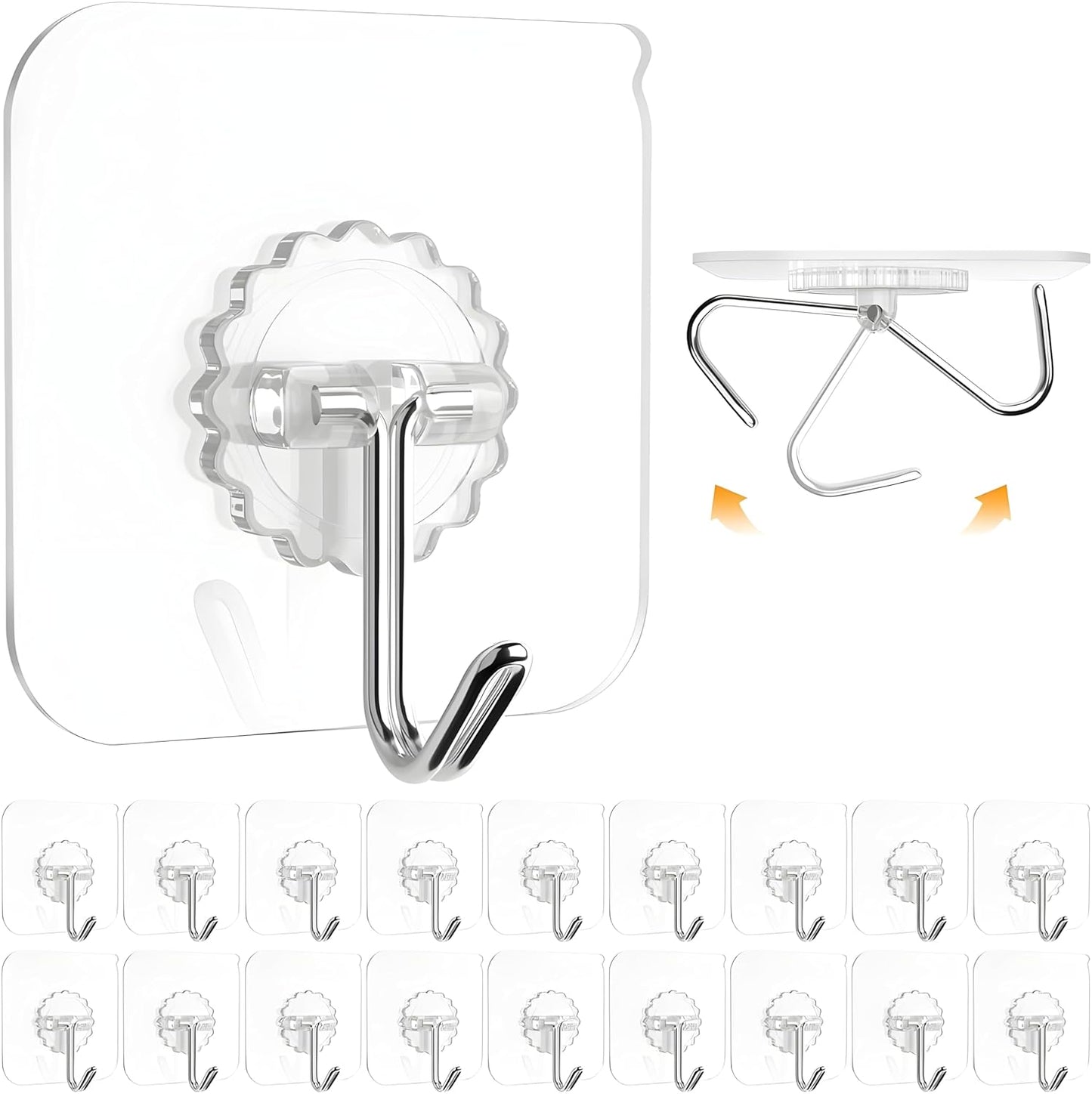 JIALTO Adhesive Hooks Kitchen Wall Hooks-Heavy Duty 13.2lb(Max) Nail Free Sticky Hangers with Stainless Hooks Reusable Utility Towel Bath Ceiling Hooks-10 pcs
