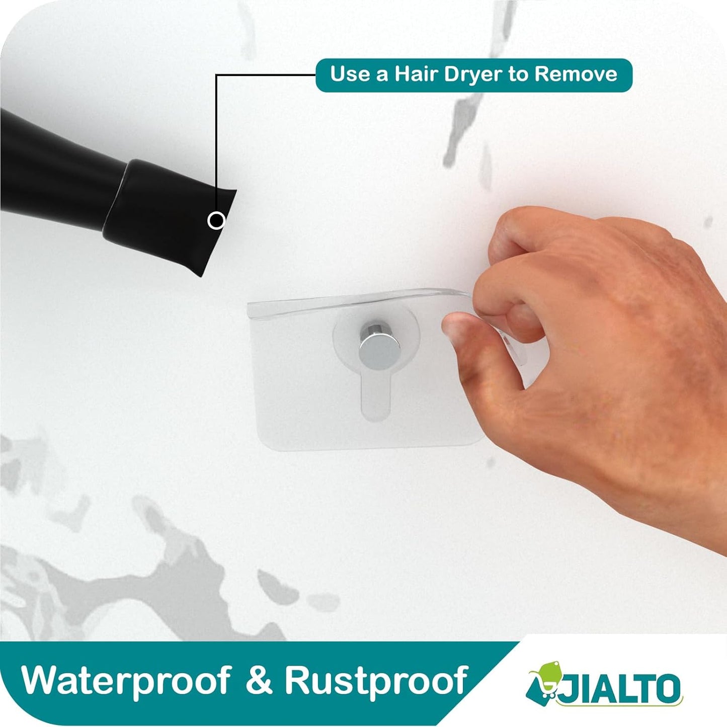 JIALTO Adhesive Hooks Kitchen Wall Hooks-Heavy Duty 13.2lb(Max) Nail Free Sticky Hangers with Stainless Hooks Reusable Utility Towel Bath Ceiling Hooks-10 pcs