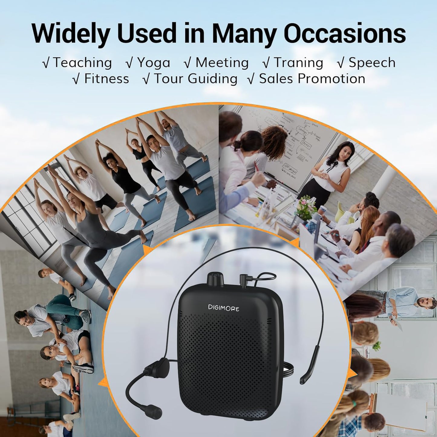 DIGIMORE Wireless Voice Amplifier for Teachers with Bluetooth | 10-Hr Battery | 10W Speaker | Wireless Headset Mic for Tour Guides, Teaching Mic, Factory Visits & PA System (D-1200 WL)