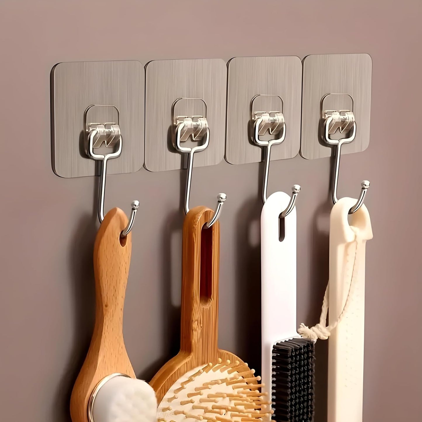 JIALTO Adhesive Hooks Kitchen Wall Hooks-Heavy Duty 13.2lb(Max) Nail Free Sticky Hangers with Stainless Hooks Reusable Utility Towel Bath Ceiling Hooks-10 pcs