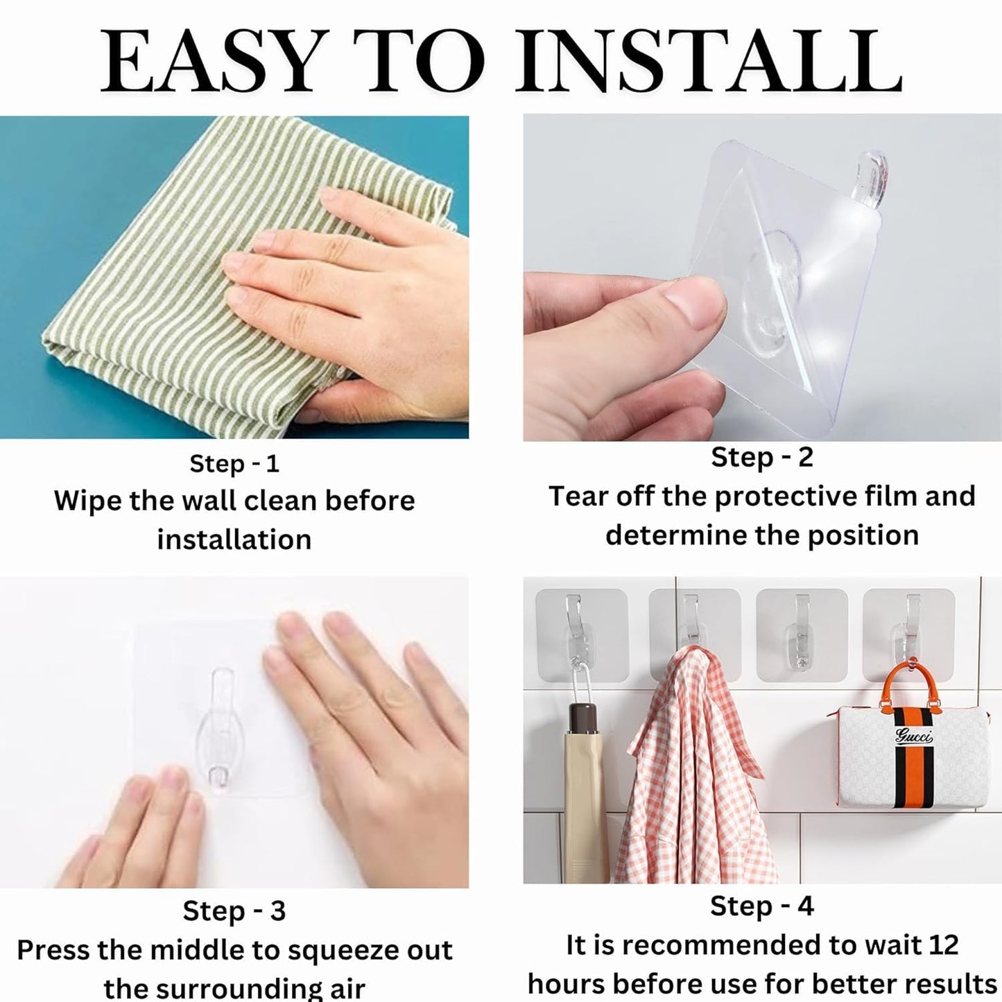 JIALTO Adhesive Hooks Kitchen Wall Hooks-Heavy Duty 13.2lb(Max) Nail Free Sticky Hangers with Stainless Hooks Reusable Utility Towel Bath Ceiling Hooks-10 pcs