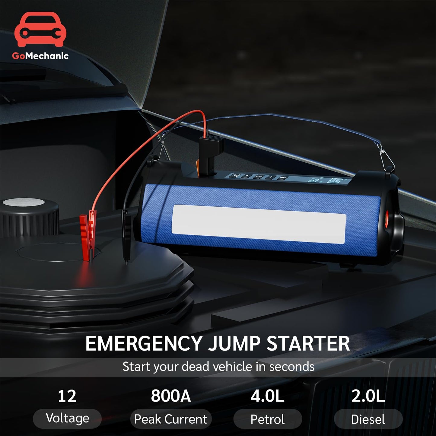 GoMechanic Digital Tyre Inflator for Car - 150 psi, 12V DC Portable Air Pump/Compressor with Digital Tyre Pressure Gauge, Suitable for Bikes, Bicycles or Any Inflatable with LED Light (Gusto T10)