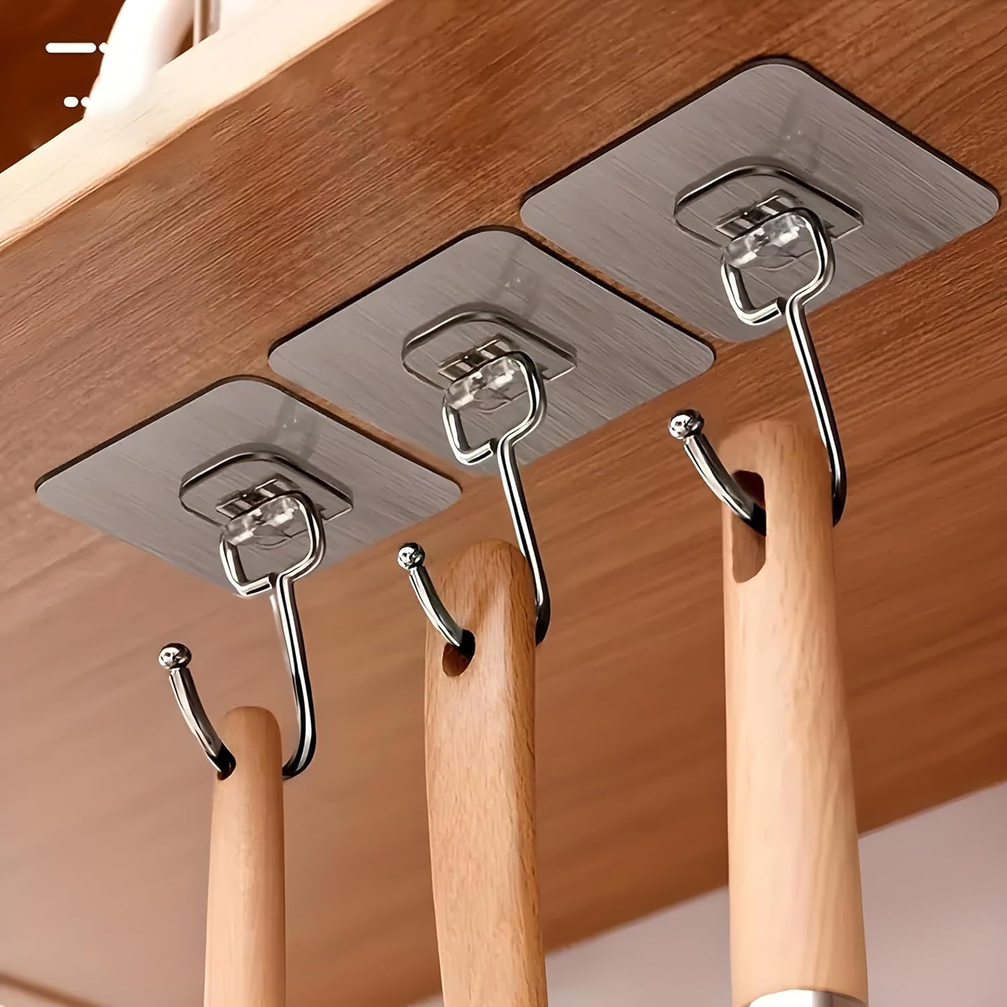 JIALTO Adhesive Hooks Kitchen Wall Hooks-Heavy Duty 13.2lb(Max) Nail Free Sticky Hangers with Stainless Hooks Reusable Utility Towel Bath Ceiling Hooks-10 pcs