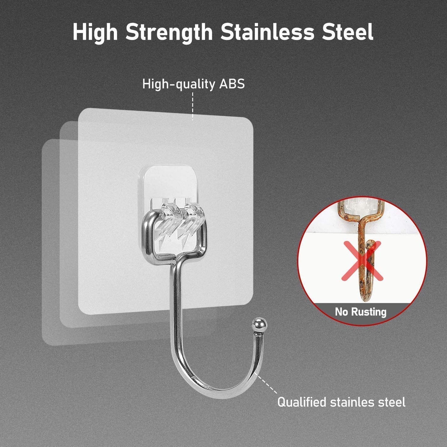 JIALTO Adhesive Hooks Kitchen Wall Hooks-Heavy Duty 13.2lb(Max) Nail Free Sticky Hangers with Stainless Hooks Reusable Utility Towel Bath Ceiling Hooks-10 pcs