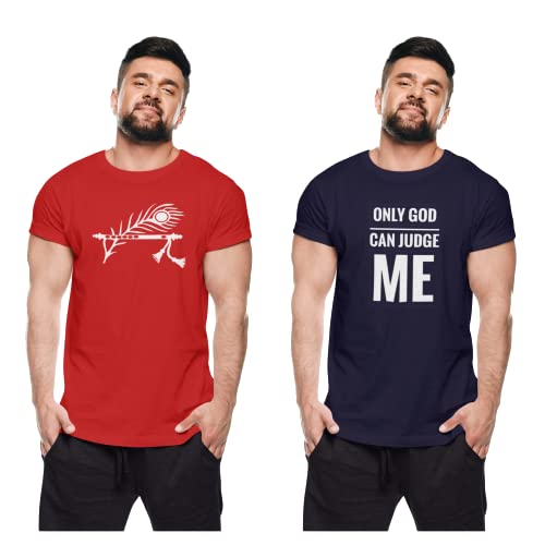 THE ELEGANT FASHION Men's 100% Cotton Half Sleeve Round Neck Combo T-Shirts with Thoughtful Quotes of for Mens and Boys (Pack of 2) (XL, Maroon & Navy)