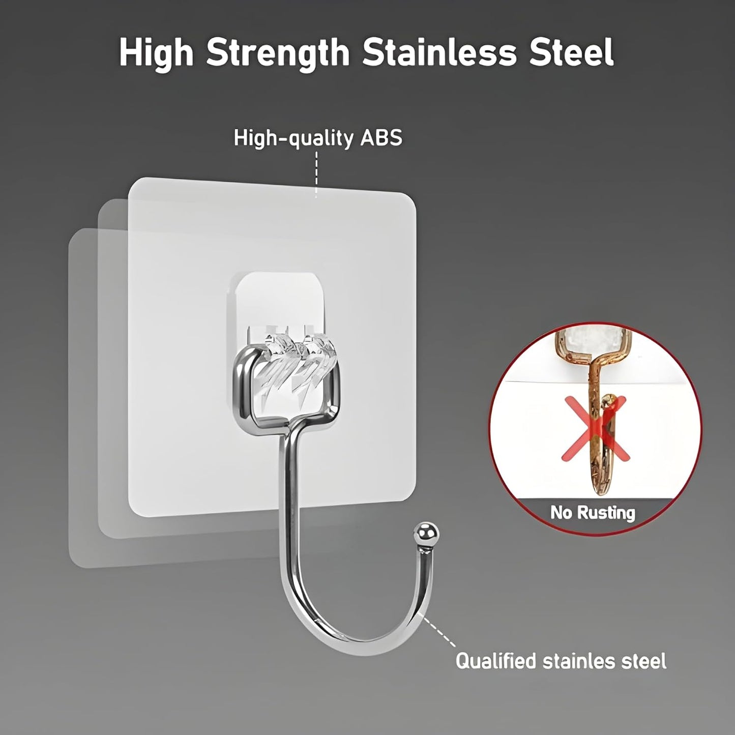 JIALTO Adhesive Hooks Kitchen Wall Hooks-Heavy Duty 13.2lb(Max) Nail Free Sticky Hangers with Stainless Hooks Reusable Utility Towel Bath Ceiling Hooks-10 pcs