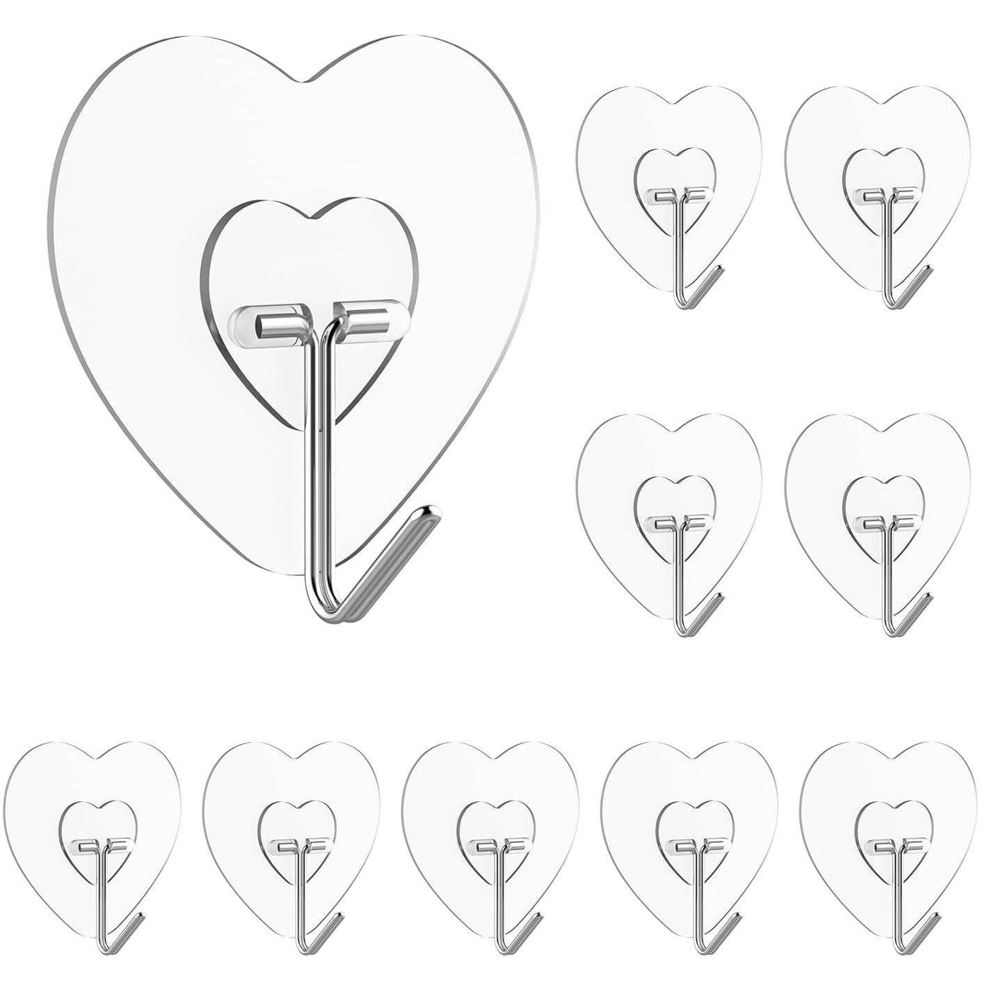 JIALTO Adhesive Hooks Kitchen Wall Hooks-Heavy Duty 13.2lb(Max) Nail Free Sticky Hangers with Stainless Hooks Reusable Utility Towel Bath Ceiling Hooks-10 pcs