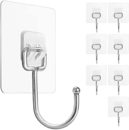 JIALTO Adhesive Hooks Kitchen Wall Hooks-Heavy Duty 13.2lb(Max) Nail Free Sticky Hangers with Stainless Hooks Reusable Utility Towel Bath Ceiling Hooks-10 pcs