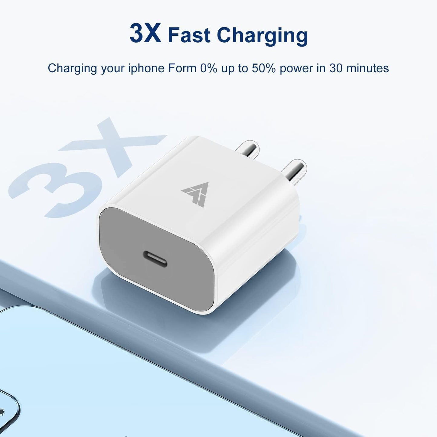 DR VAKU® 20W Charger Type C Adapter for iPhone 15/15 Plus/15 Pro/15 Pro Max, iPhone 14/14 Plus/14 Pro/Max, iPhone 13/12/11 Series with PD 3.0 USB-C 20 Watt Fast Charging Adaptor-White & Grey