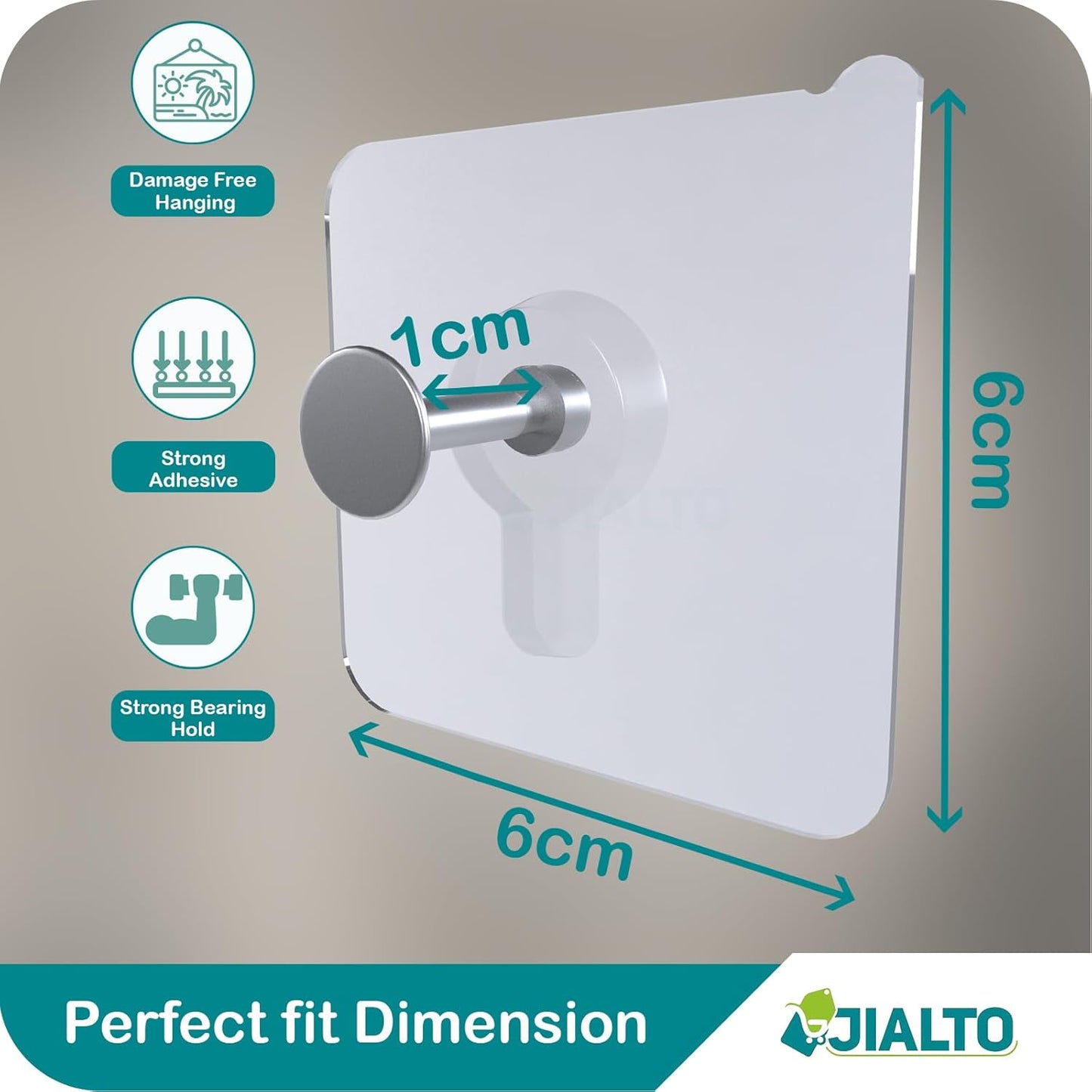 JIALTO Adhesive Hooks Kitchen Wall Hooks-Heavy Duty 13.2lb(Max) Nail Free Sticky Hangers with Stainless Hooks Reusable Utility Towel Bath Ceiling Hooks-10 pcs