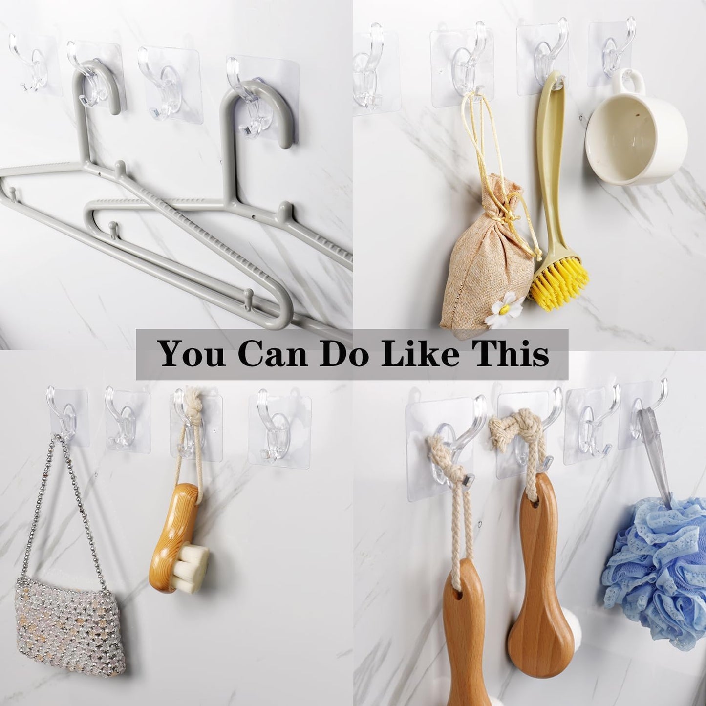 JIALTO Adhesive Hooks Kitchen Wall Hooks-Heavy Duty 13.2lb(Max) Nail Free Sticky Hangers with Stainless Hooks Reusable Utility Towel Bath Ceiling Hooks-10 pcs