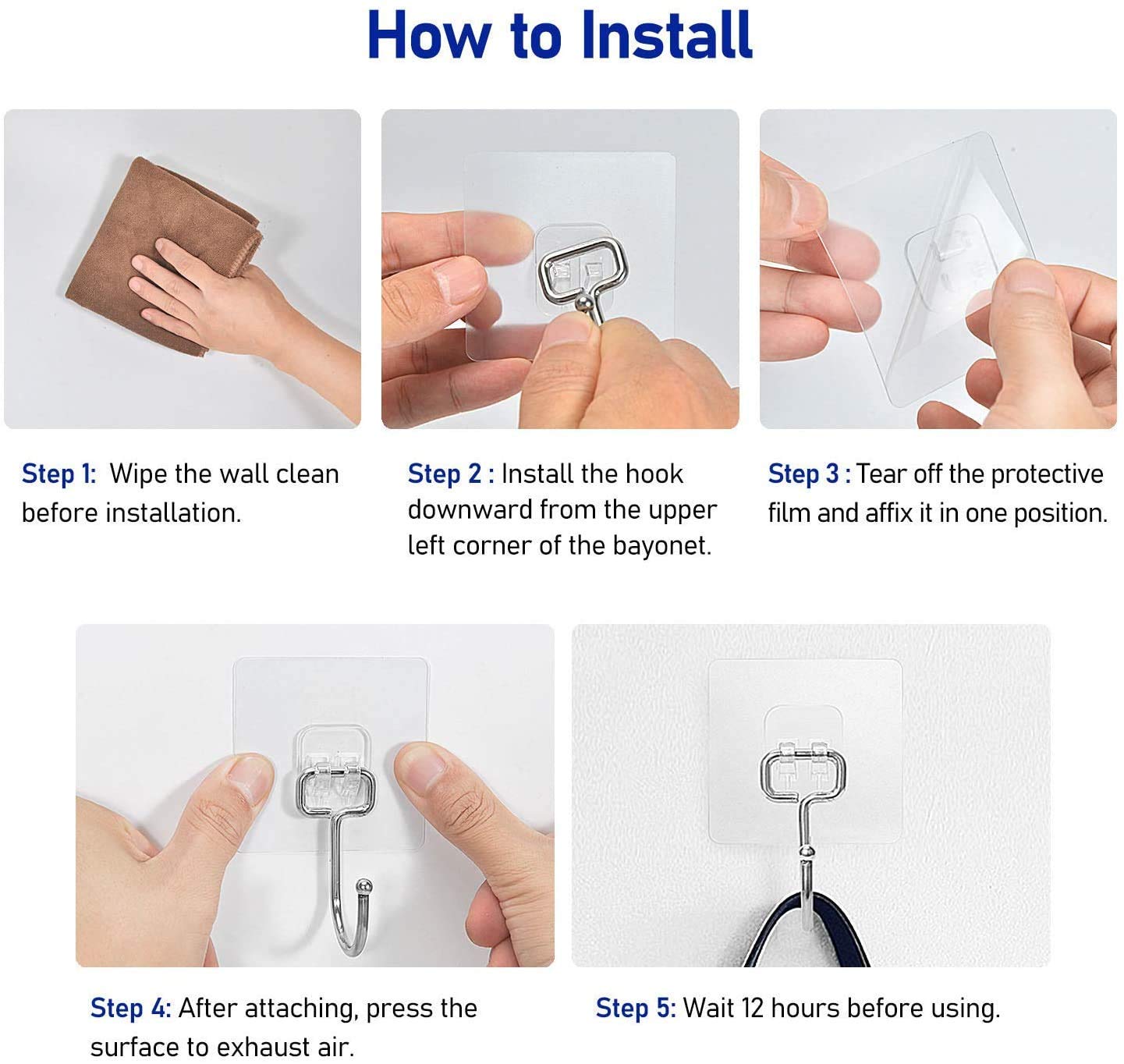 JIALTO Adhesive Hooks Kitchen Wall Hooks-Heavy Duty 13.2lb(Max) Nail Free Sticky Hangers with Stainless Hooks Reusable Utility Towel Bath Ceiling Hooks-10 pcs
